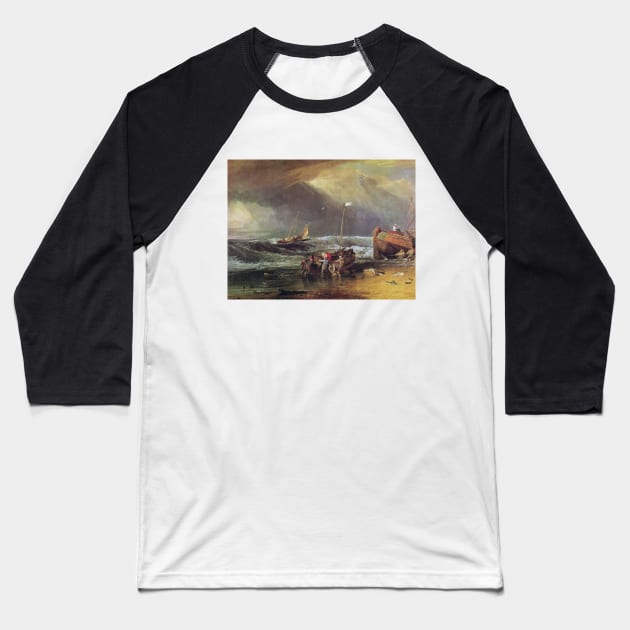 A Coast Scene with Fishermen Hauling a Boat Ashore Baseball T-Shirt by Art_Attack